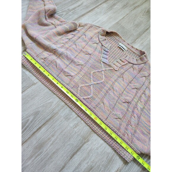 Urban Outfitters Oversized Crop Cable Knit Sweater V Neck Pastel Rainbow S EUC - Picture 6 of 8